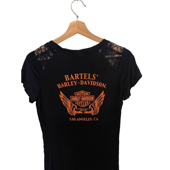 Harley Davidson Black Lace Shoulder Tee Women's Size M Short Sleeve LA Tshirt - Picture 5 of 5